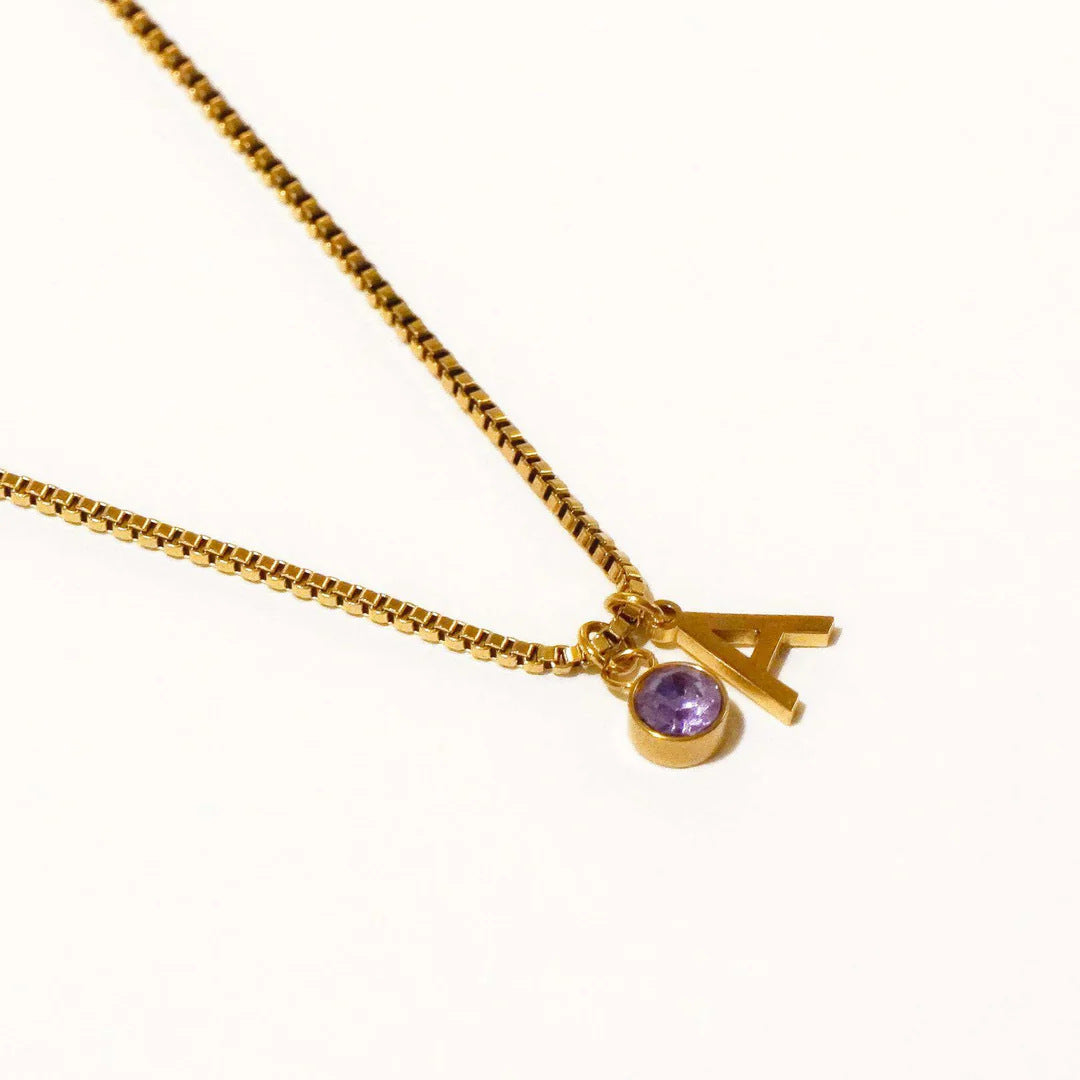 Stainless Steel Birthstone First Letter Necklace