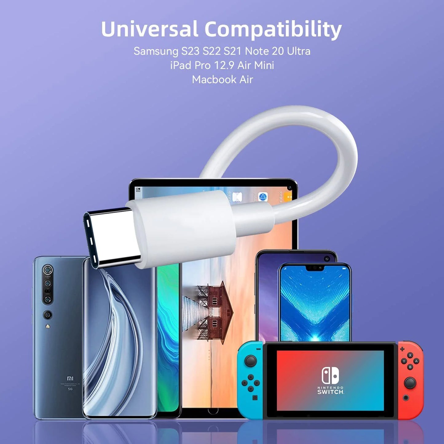 3x 6FT USB-C Fast Charging Type C Cables