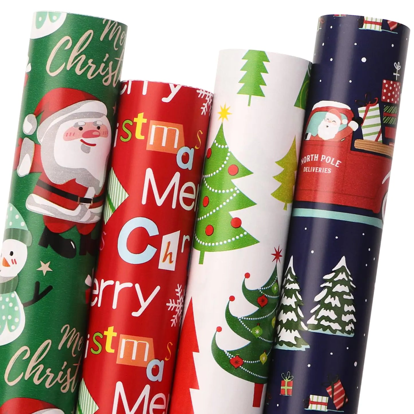 Ribbli Holiday Gift Wrap 17" - Santa & Snowman 4-Pack