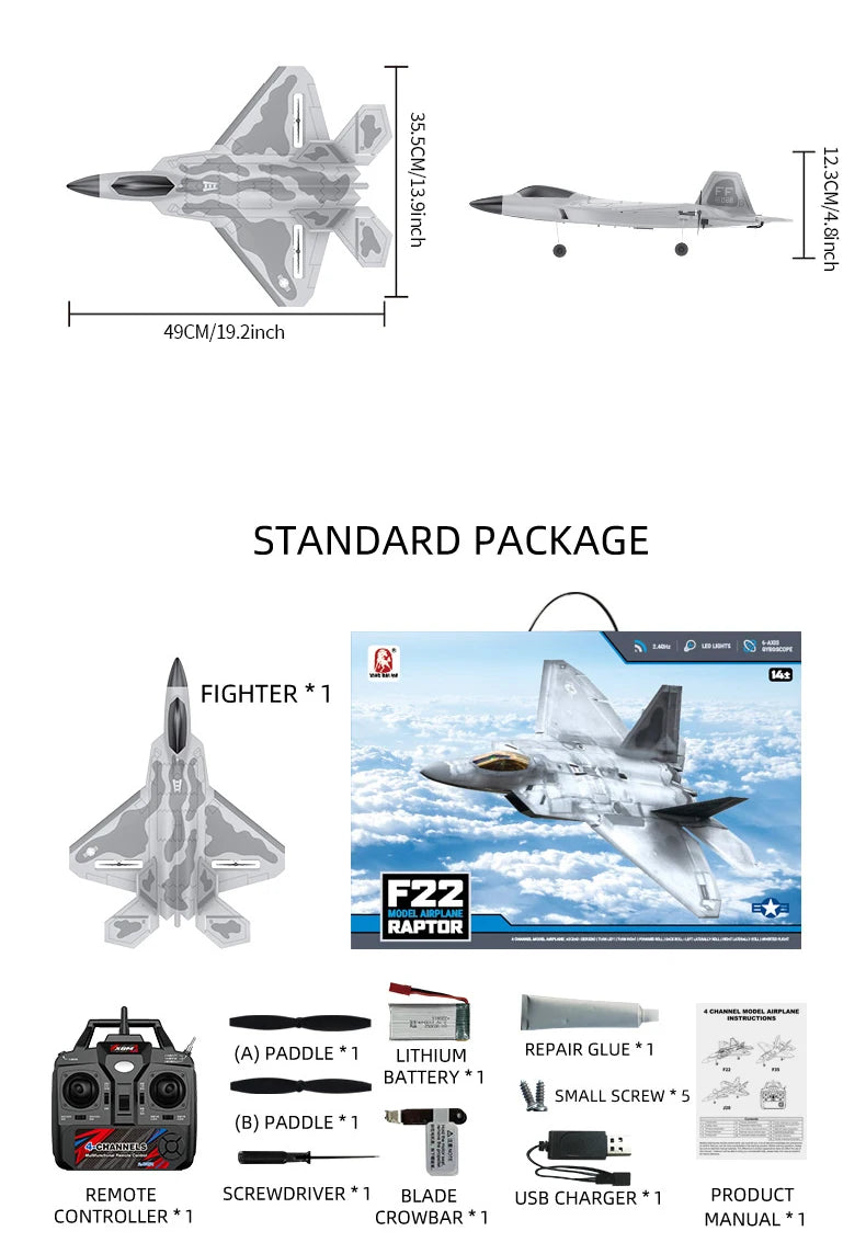 Bm22 rc f22 plane raptor 4ch Large Fighter Jet Fixed-wing Remote Control Foam Glider Electric Model Airplane Toys rc rtf