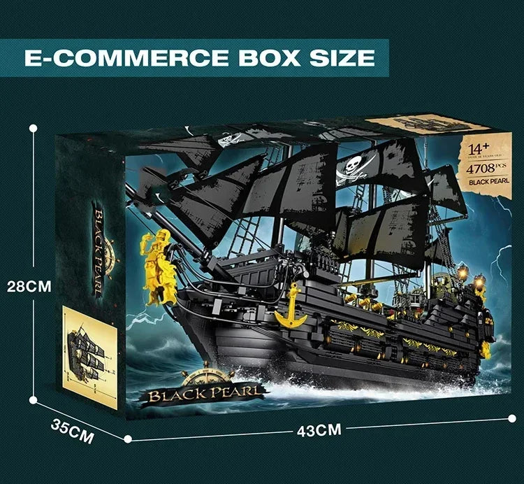 4708PCS Black Pearl Pirate Ship Model Building Blocks Set Movie Skeleton Adventure Boat Bricks Diy Toys For Kids Holiday Gifts