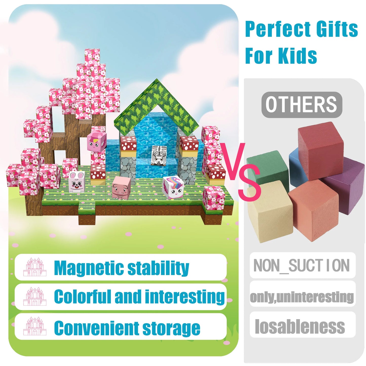 107PCS Sakura Magnetic Building Blocks Set with Cute Animals, Cherry Blossom Themed STEM Toys for Kids Ages 3-8, Educational Con