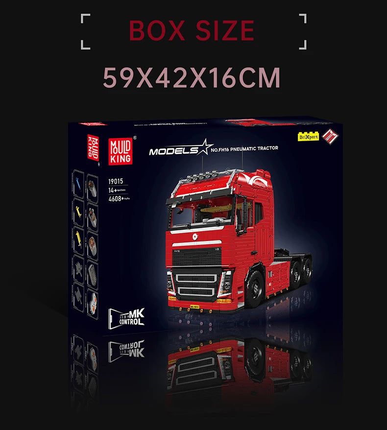 Mould King 19015 Technical Truck Toys The Remote Control FH16 Pneumatic Tractor Building Block Assembly Car Brick Set Kids Gift