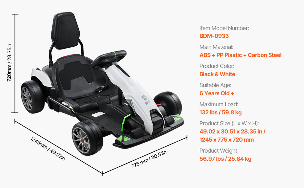 SucceBuy 24V 9Ah Electric Pedal Go Kart Portable Outdoor Race Toy with 200W Motor Adjustable Speed & Brake for Kids Play Toys