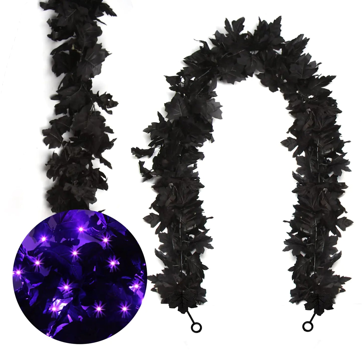 Black Maple Leaf Lighted Garland