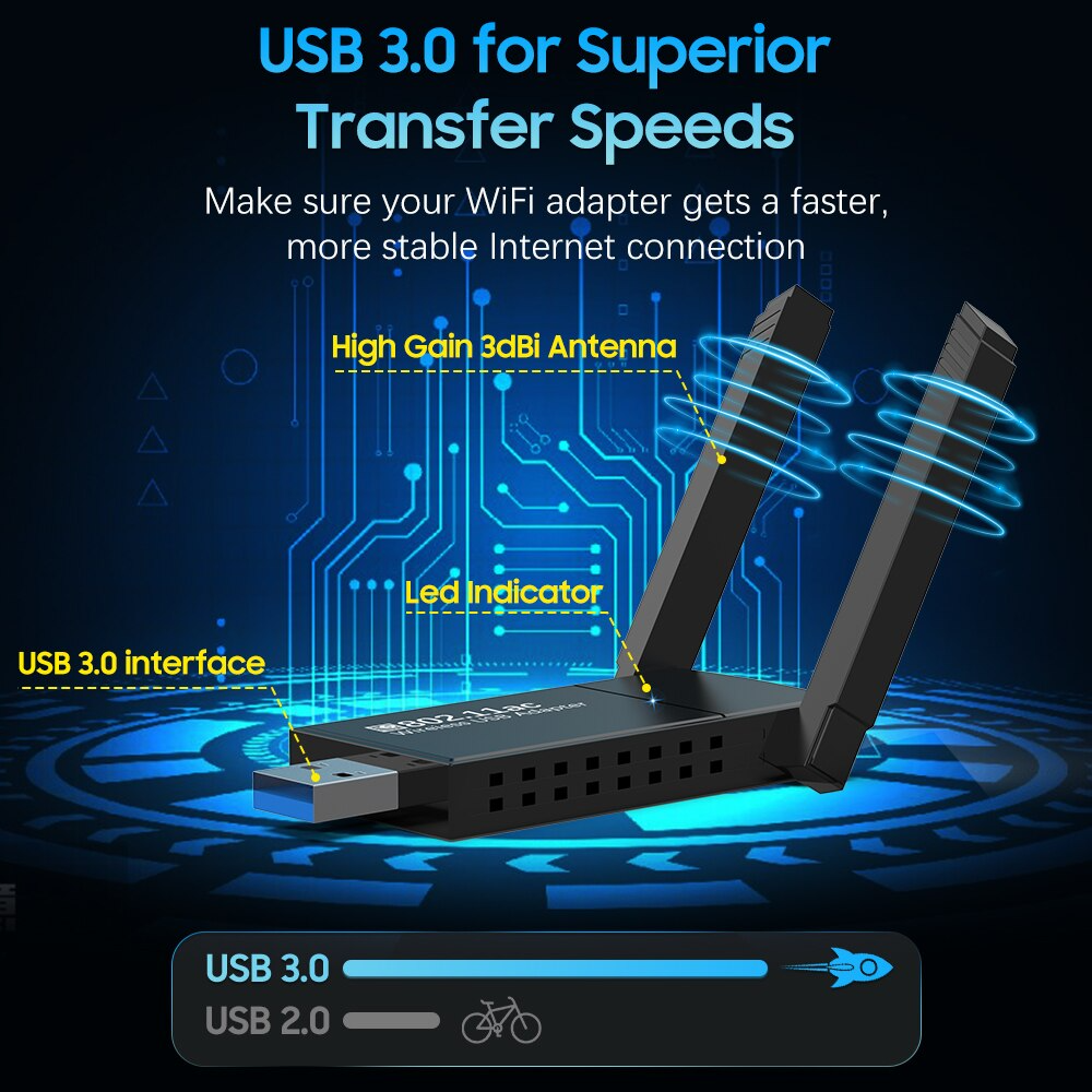Dual Band Wireless USB 3.0 Adapter 1300Mbps