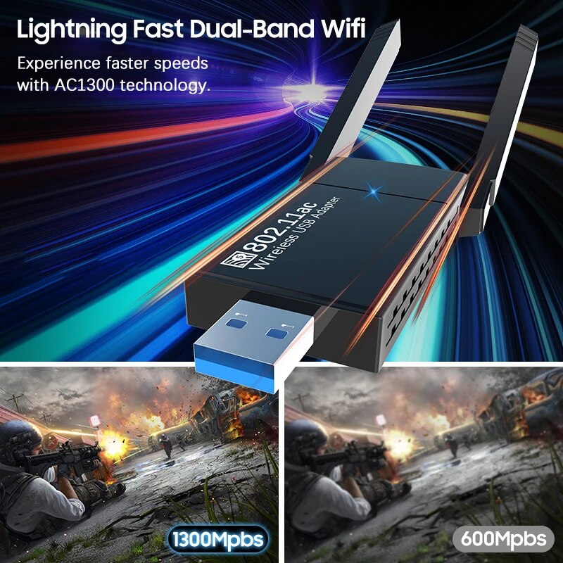 Dual Band Wireless USB 3.0 Adapter 1300Mbps