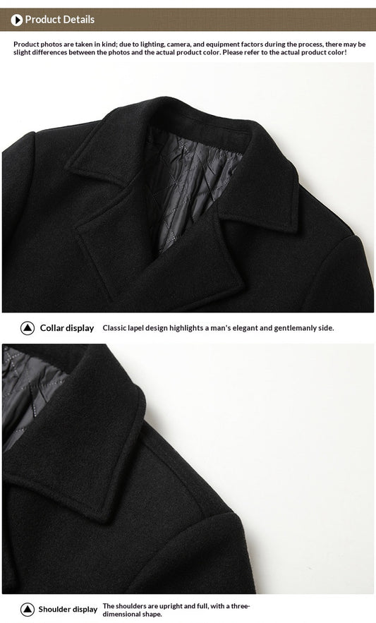 Fashion Lapel Mid-length Wool Men's Coat