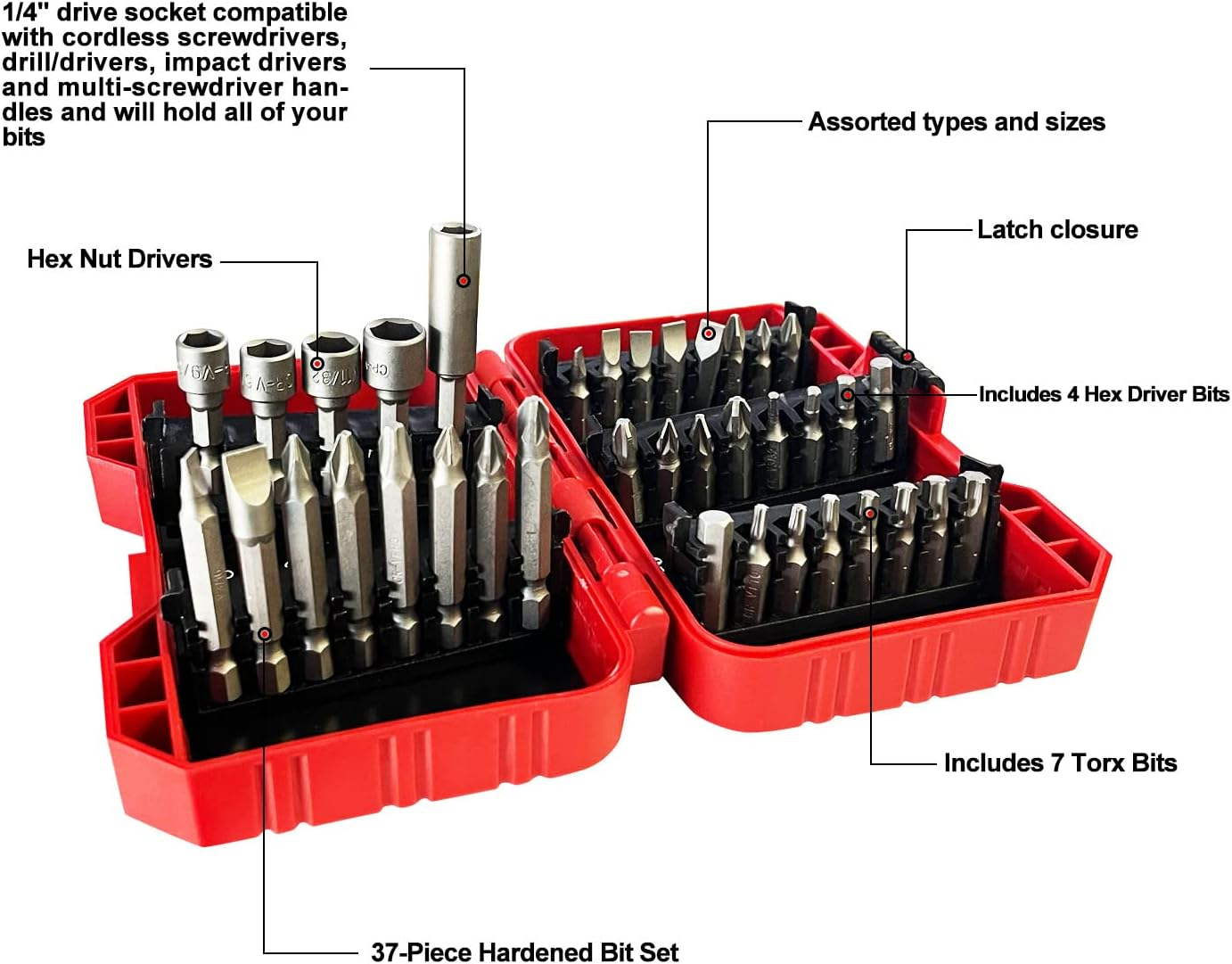 37-Piece Magnetic Screwdriver and Nut Driver Bit Set