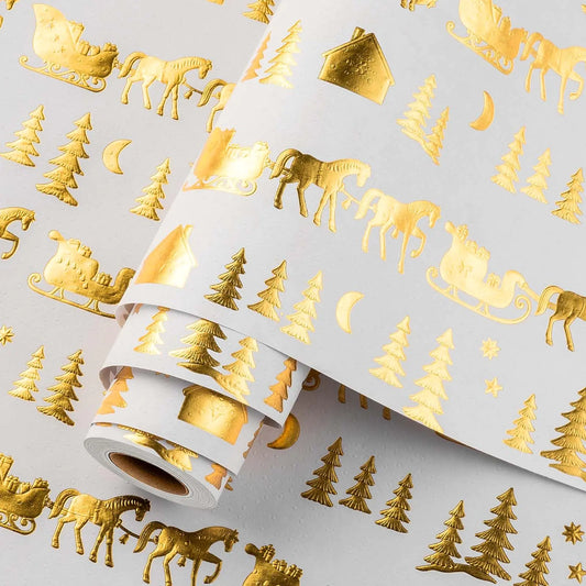 Homeral Gold Foil Christmas Wrapping Paper - 3D Embossed Holiday Design - 17in x 33ft