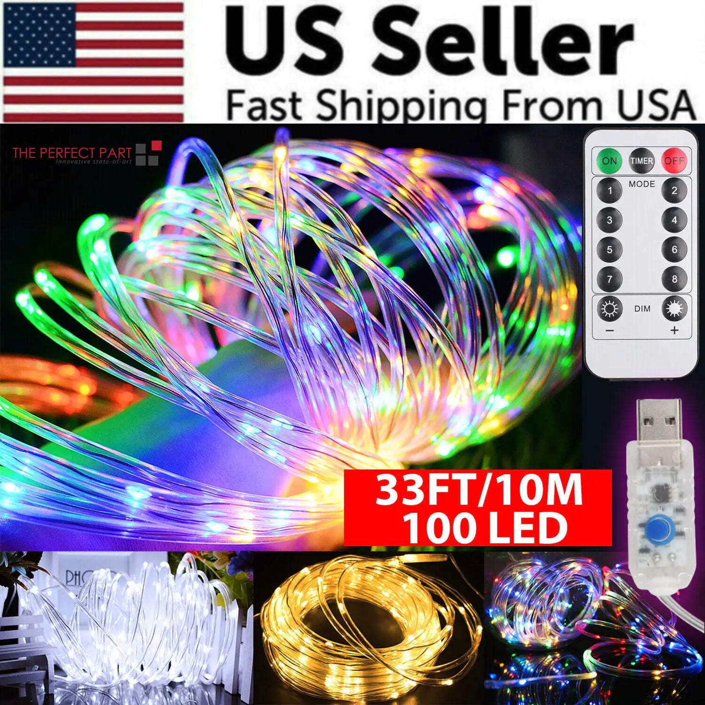 100 LED 33ft Decorative Outdoor Rope Lights
