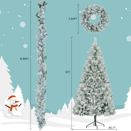 6ft Pre-Lit Snowy Christmas Tree & Garland Set