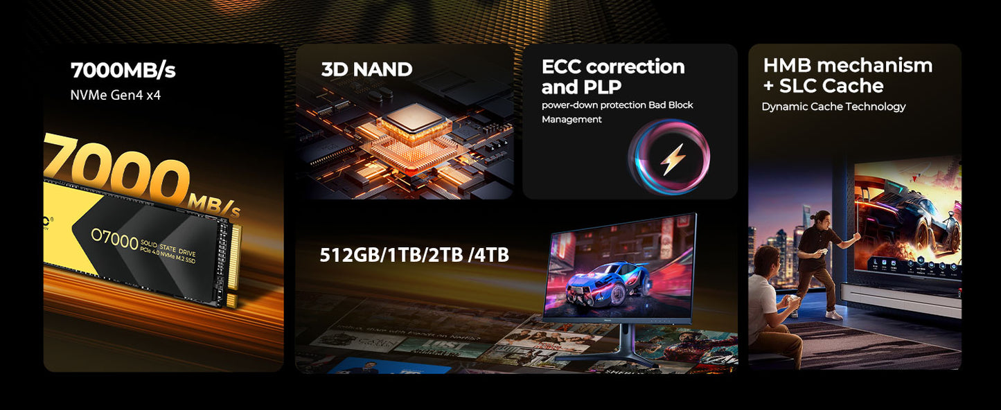 ORICO 2TB NVMe SSD PCIe 4.0 Up to 7400MB/s, M.2 SSD 2280 PCIe 4.0X4 Internal Solid State Drive SSD for Gamers and Creators-O7000