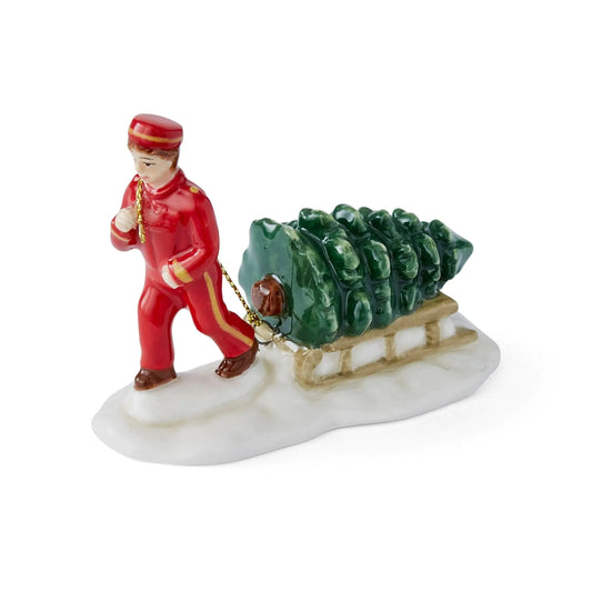 Spode Christmas Tree Miniature Christmas Village Figural Decoration Snowy Christmas Village Set Ceramic Holiday Decor - Festive Holiday Decorations for Indoor Display (Bell Hop)