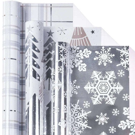 SilverSheen Christmas Wrap Trio - Snowflake, Plaid - 3 Rolls
