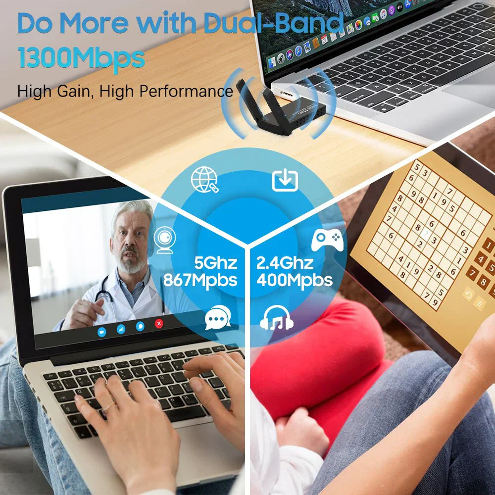 Dual Band Wireless USB 3.0 Adapter 1300Mbps