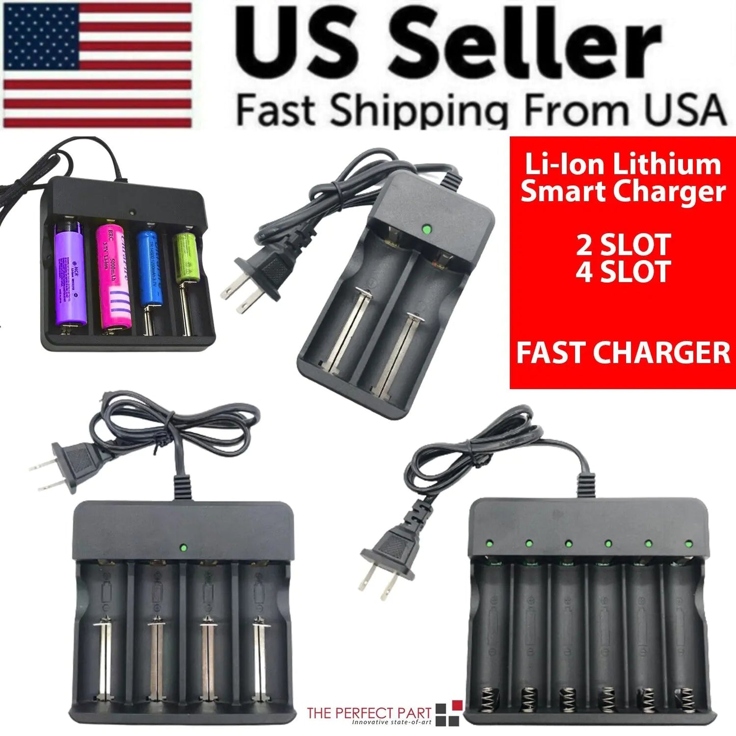 Smart Li-ion Charger 3.7V Universal Slots - USA