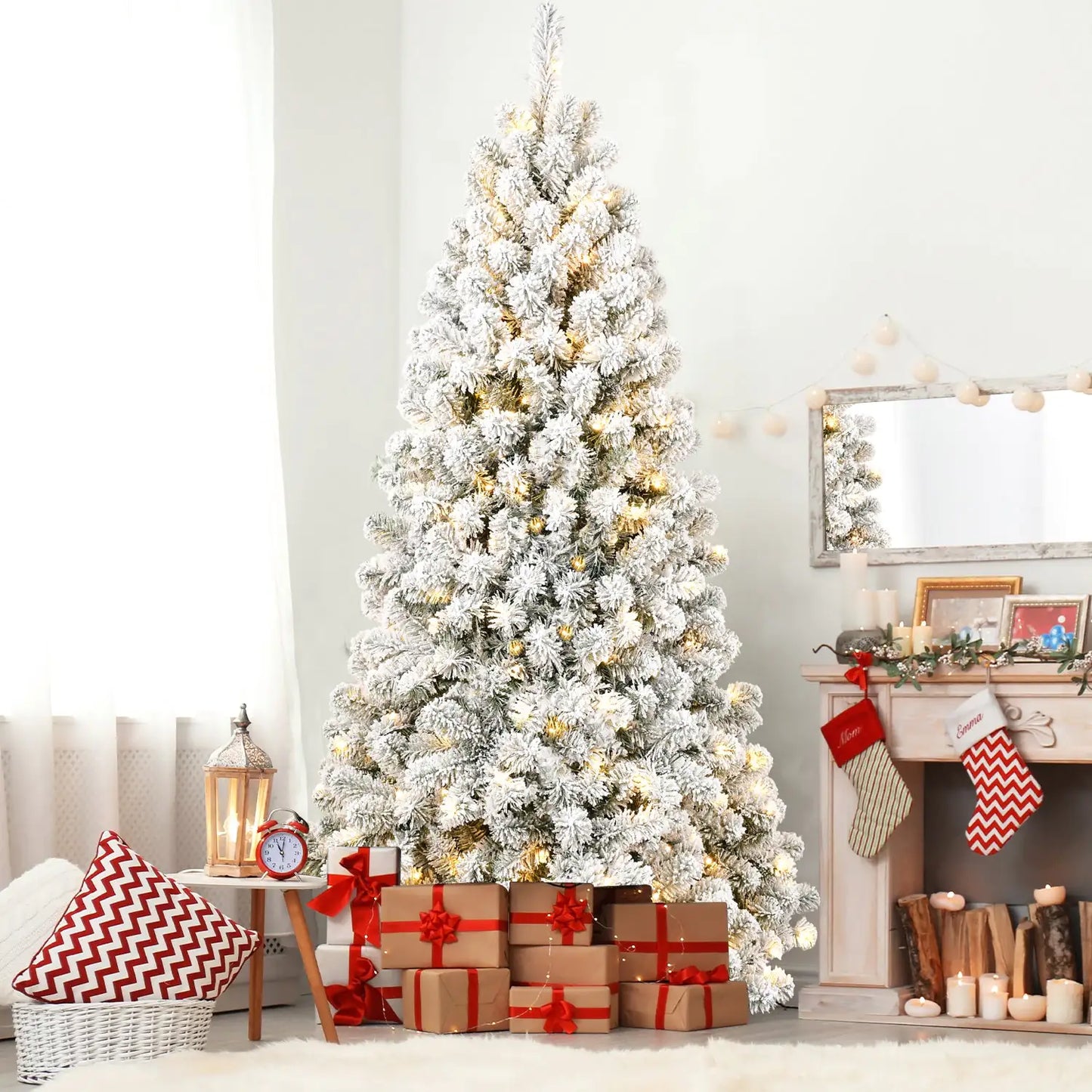 Flocked 6-Foot Pre-Lit Christmas Tree with Memory Tips