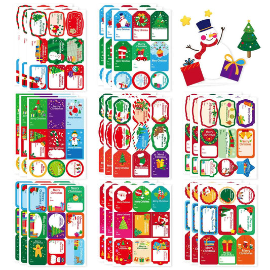 216 PCS Christmas Gift Tags Christmas Stickers Labels Self Adhesive Gift Stickers with Santa Snowmen Xmas Tree Reindeer Bells for Gift Bags and Wrapped Presents