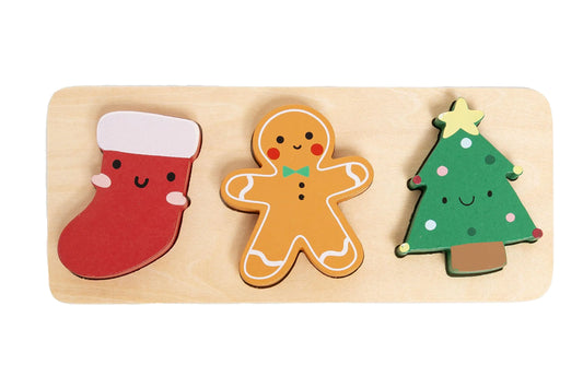 Pearhead Festive Trio Wooden Puzzle - Holiday Gift for Kids