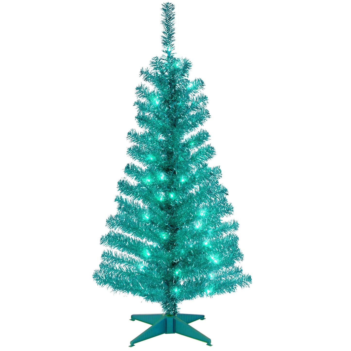 National Tree Company Pre-Lit Artificial Christmas Tree Silver Tinsel White Lights Includes Stand 4 feet