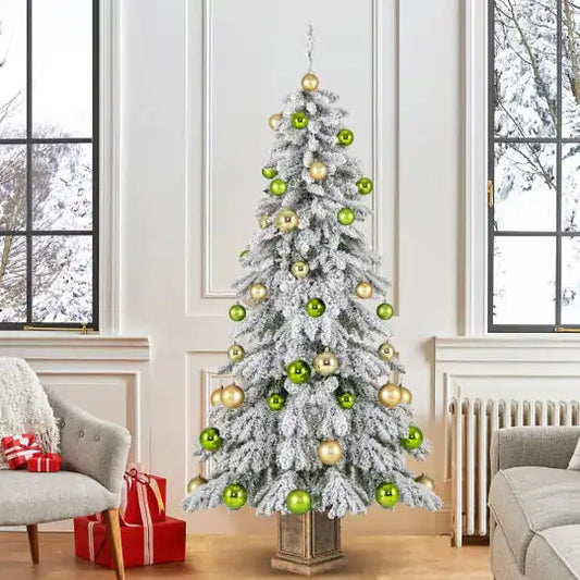 6ft Snowy Christmas Tree with 48 Ornaments