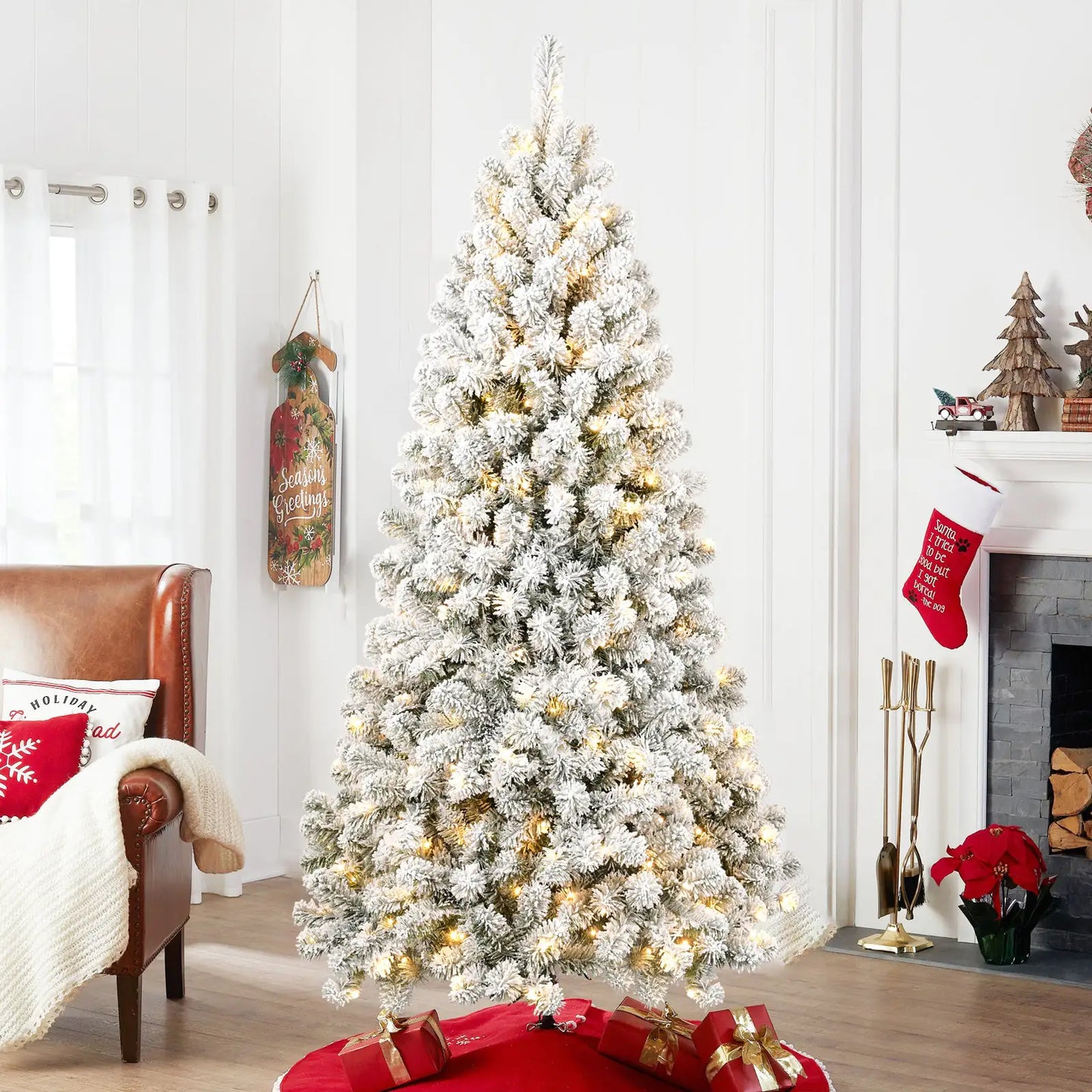Flocked 6-Foot Pre-Lit Christmas Tree with Memory Tips