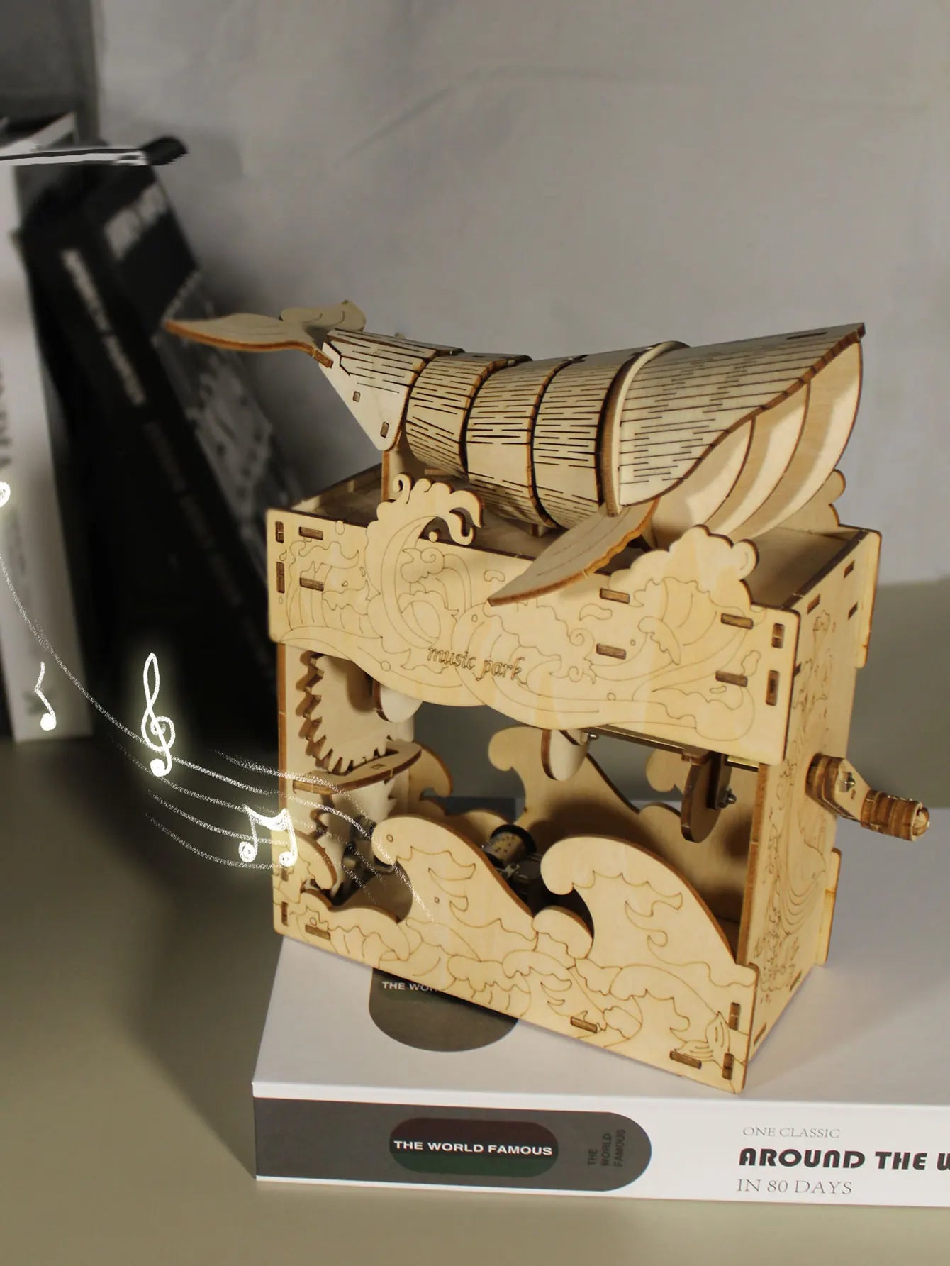 3d wooden puzzle Hand Whale music box Play 《Beautiful Seaside》 Handmade Assembly Model kit Holidays birthdays Christmas gifts