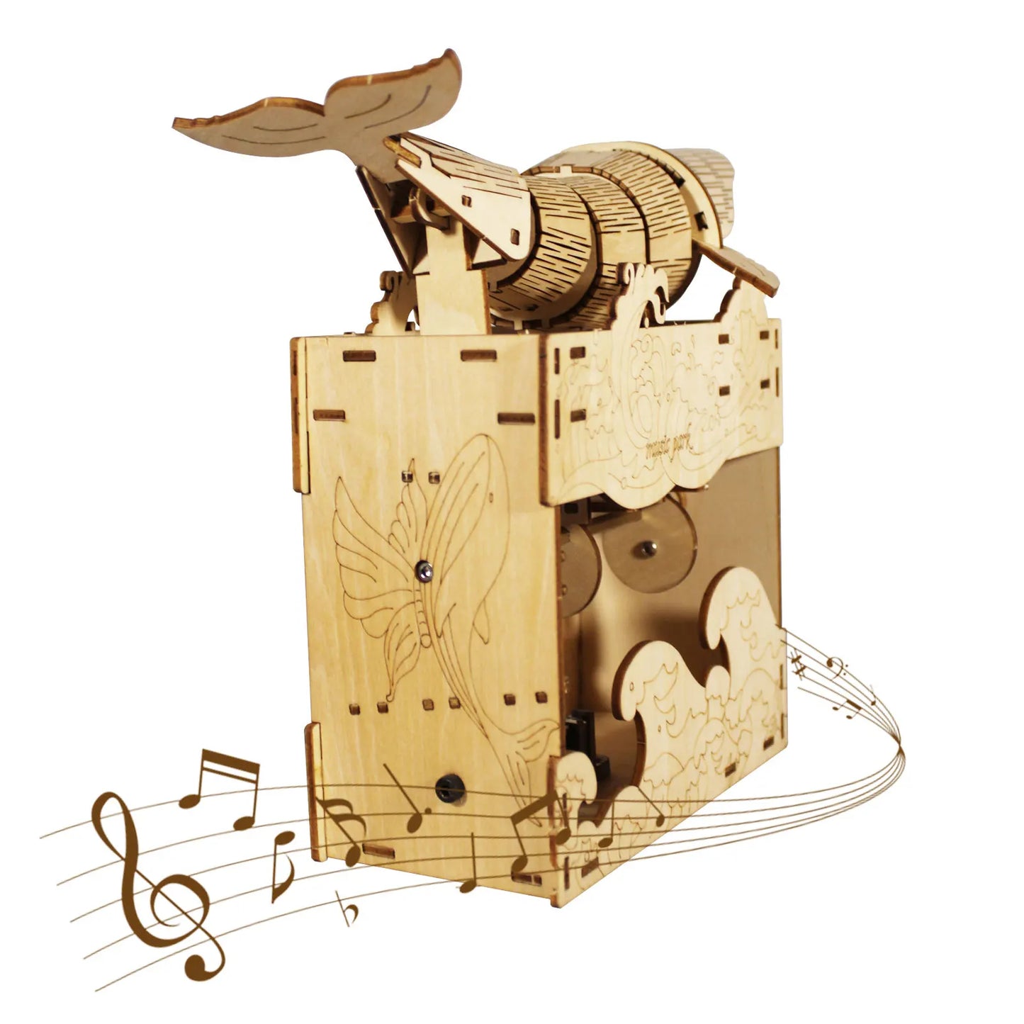 3d wooden puzzle Hand Whale music box Play 《Beautiful Seaside》 Handmade Assembly Model kit Holidays birthdays Christmas gifts