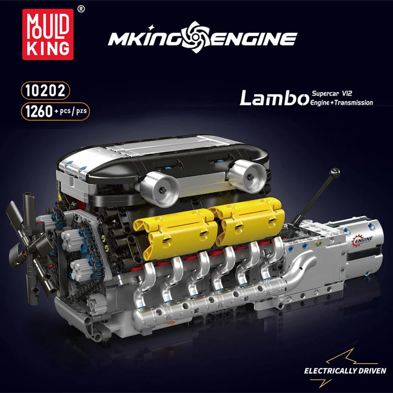 Mould King 10202 The Supercar V12 Engine + Transmission Building Block Set Technical Car Engine Brick Toys Kids Christmas Gift