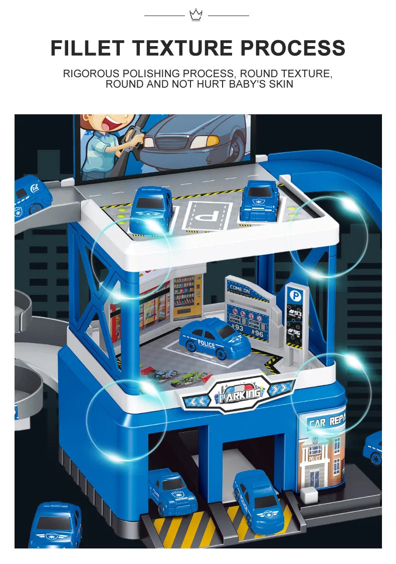 Parking Lot Toys Electric Rail Car Parking DIY Assembled Runway Inertia Car Engineering Mini Vehicle Toy Boys Kids Birthday Gif