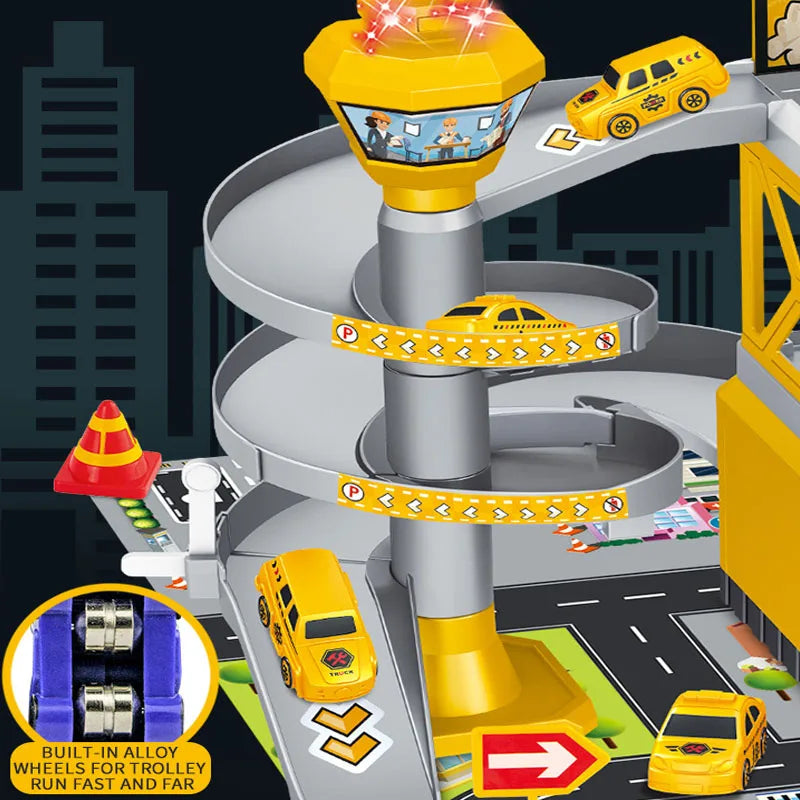 Parking Lot Toys Electric Rail Car Parking DIY Assembled Runway Inertia Car Engineering Mini Vehicle Toy Boys Kids Birthday Gif