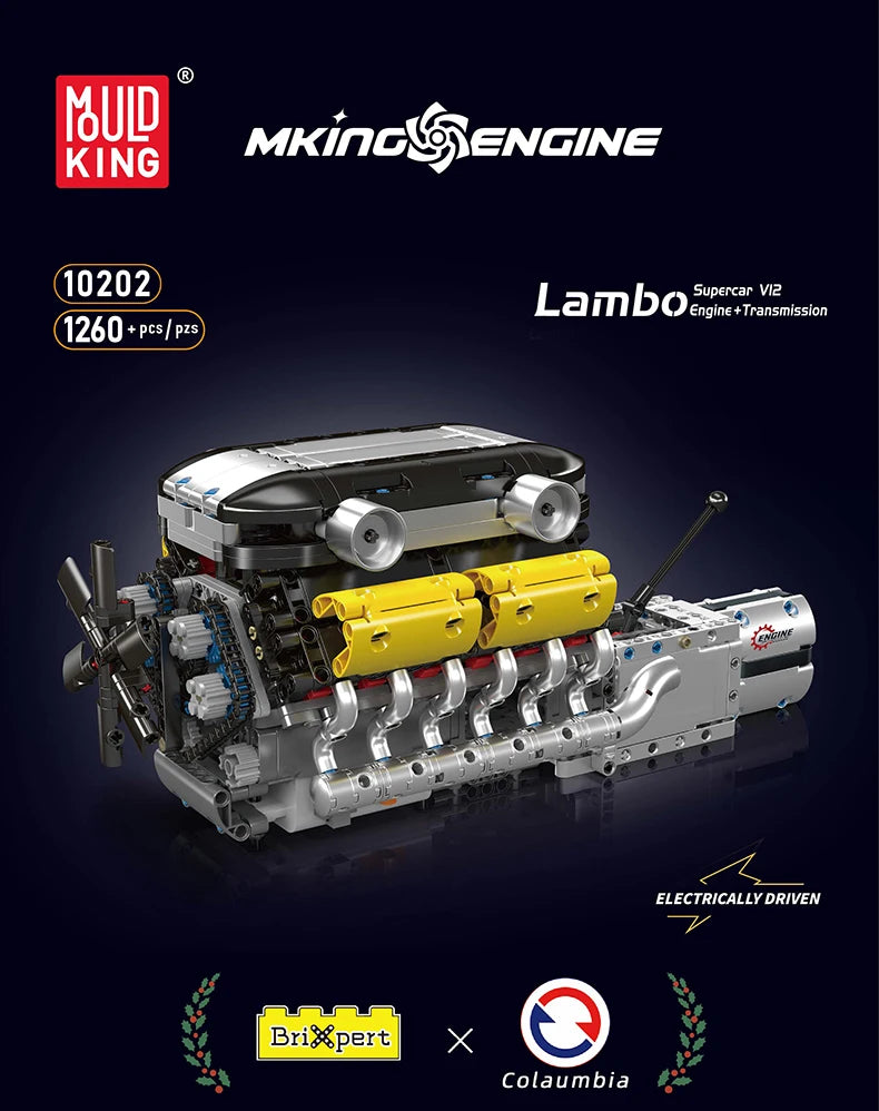 Mould King 10202 The Supercar V12 Engine + Transmission Building Block Set Technical Car Engine Brick Toys Kids Christmas Gift