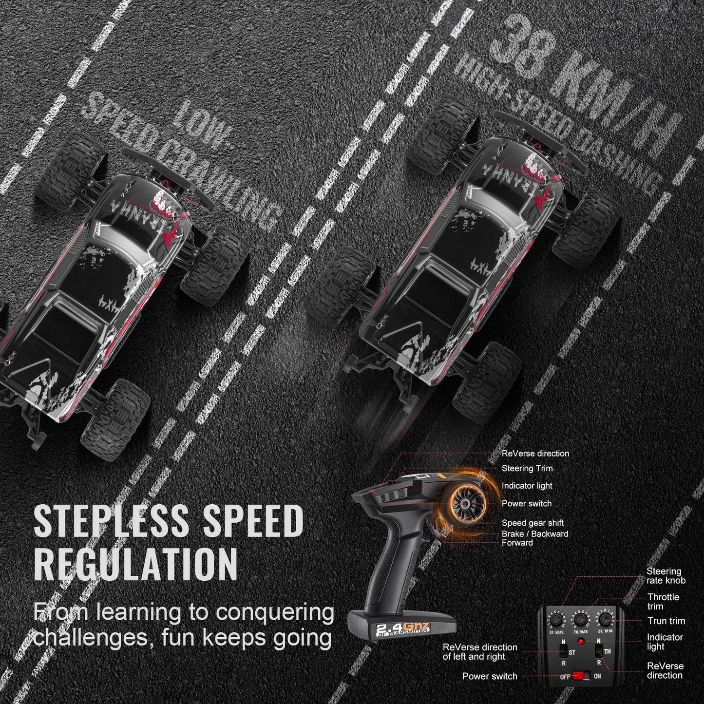 SucceBuy 1:10 38KM/H 4WD RC Car All Terrain Off-Road with 2 Batteries Drift Monster Truck Children Toys for Kids Christmas Gifts