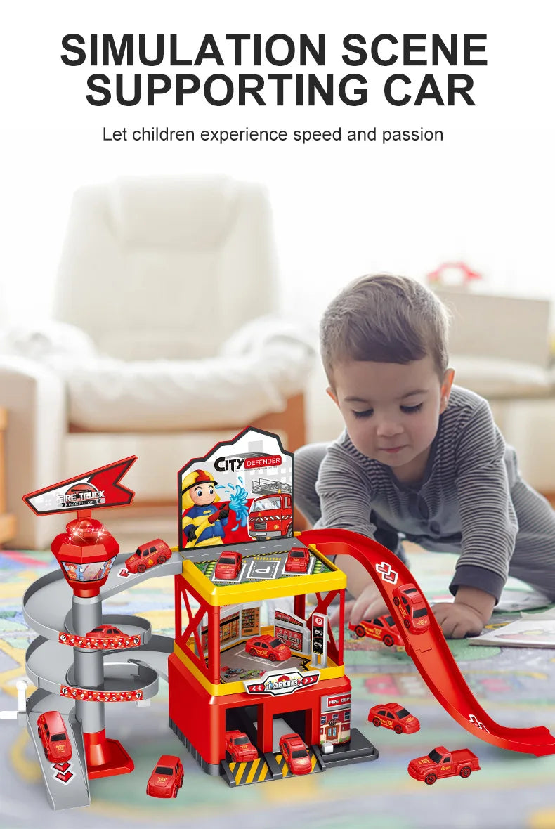 Parking Lot Toys Electric Rail Car Parking DIY Assembled Runway Inertia Car Engineering Mini Vehicle Toy Boys Kids Birthday Gif