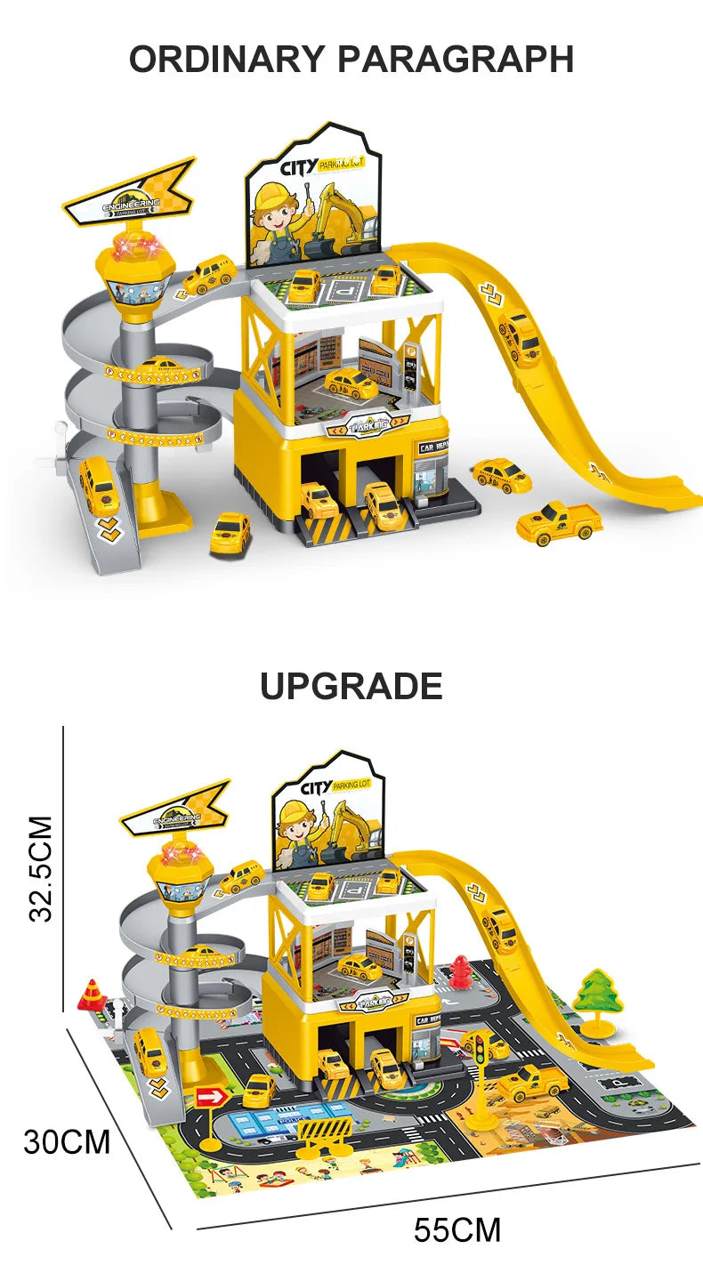 Parking Lot Toys Electric Rail Car Parking DIY Assembled Runway Inertia Car Engineering Mini Vehicle Toy Boys Kids Birthday Gif