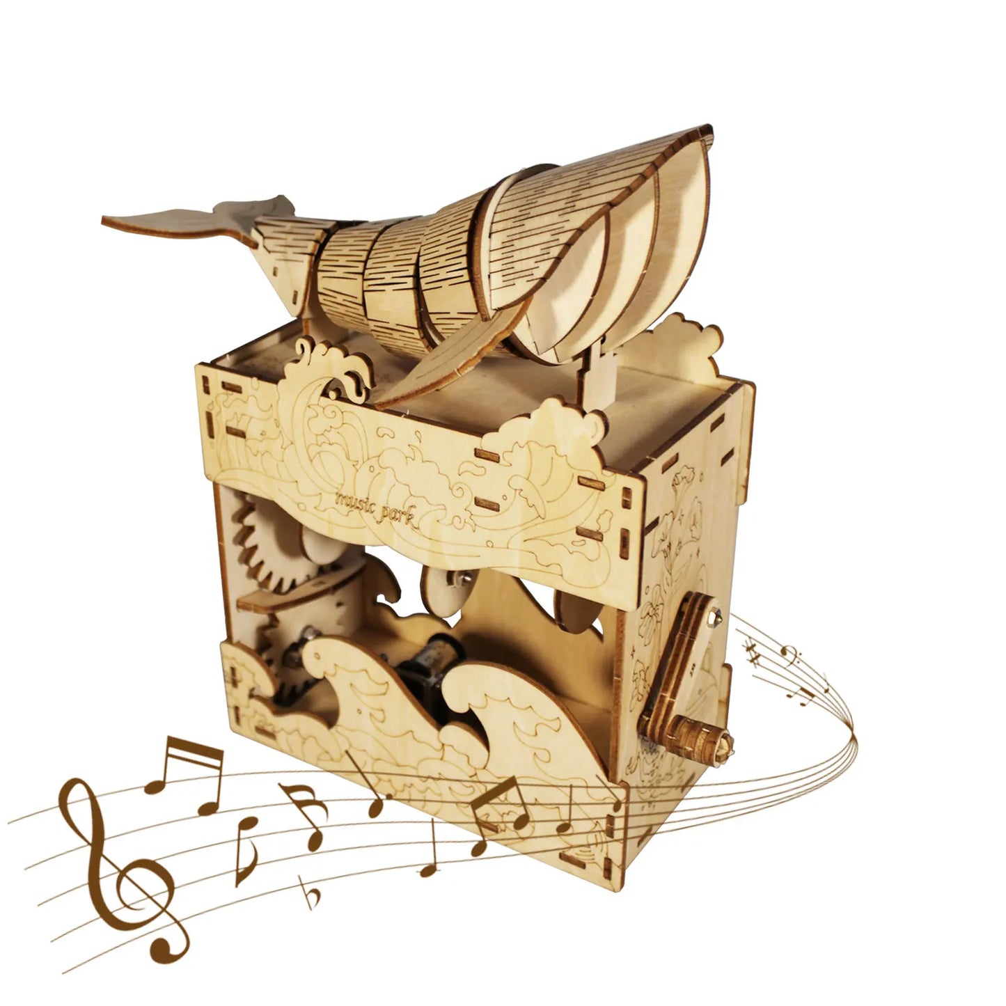 3d wooden puzzle Hand Whale music box Play 《Beautiful Seaside》 Handmade Assembly Model kit Holidays birthdays Christmas gifts