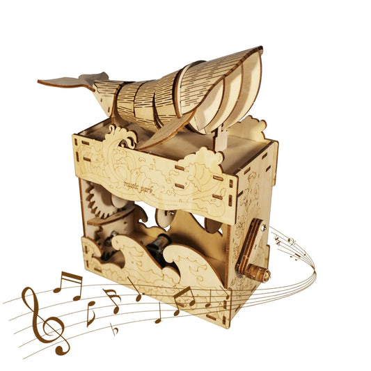 3d wooden puzzle Hand Whale music box Play 《Beautiful Seaside》 Handmade Assembly Model kit Holidays birthdays Christmas gifts
