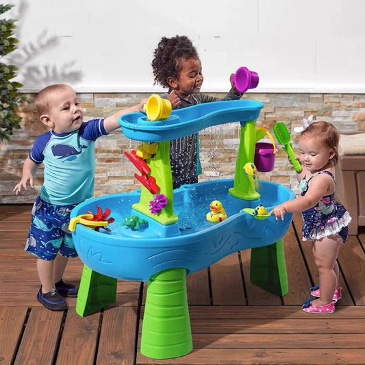 Kids Water Table for Toddlers 1-3, Rain Showers Splash Pond 2-Tier, Outdoor Playset for Toddlers, Backyard Summer Water Toys Sen