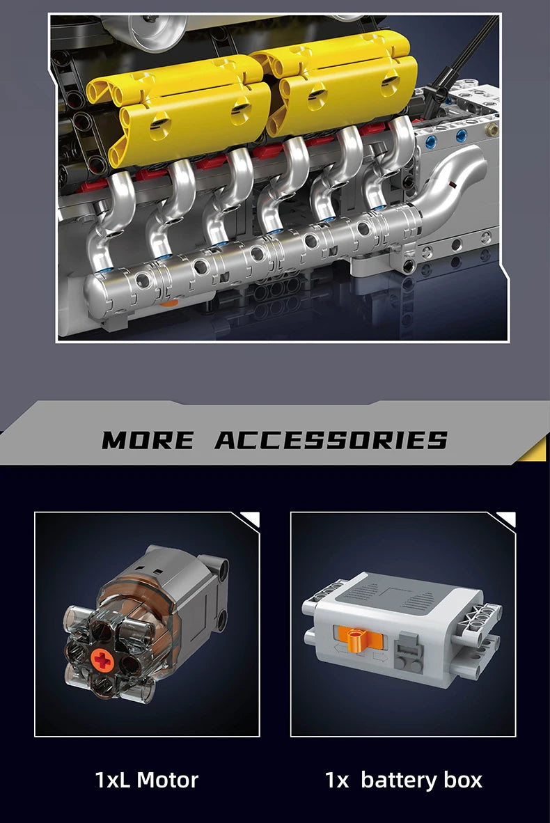 Mould King 10202 The Supercar V12 Engine + Transmission Building Block Set Technical Car Engine Brick Toys Kids Christmas Gift