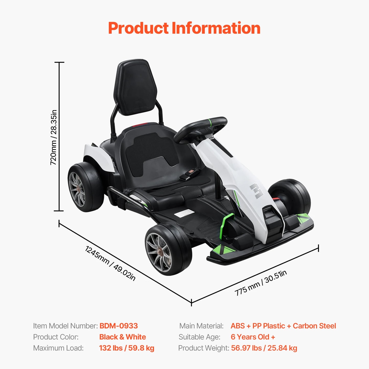 SucceBuy 24V 9Ah Electric Pedal Go Kart Portable Outdoor Race Toy with 200W Motor Adjustable Speed & Brake for Kids Play Toys