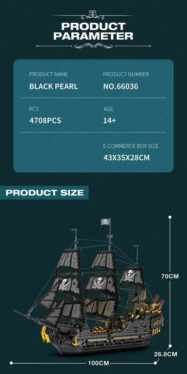 4708PCS Black Pearl Pirate Ship Model Building Blocks Set Movie Skeleton Adventure Boat Bricks Diy Toys For Kids Holiday Gifts