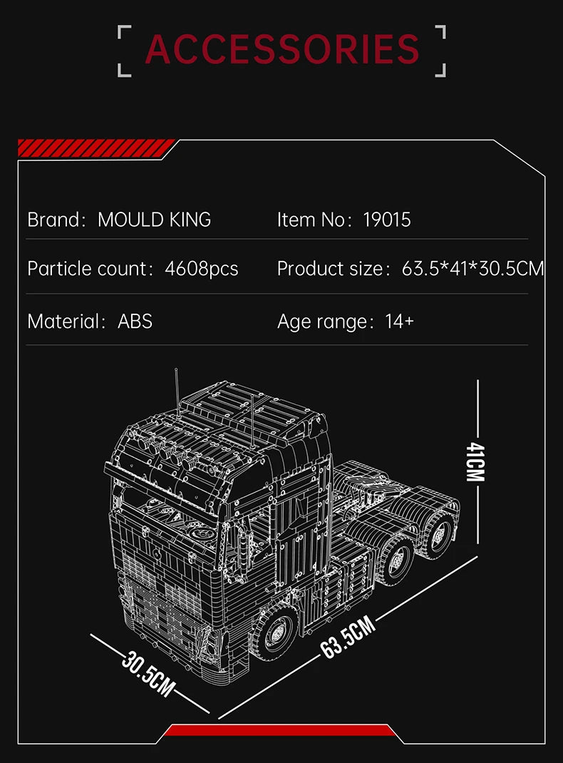 Mould King 19015 Technical Truck Toys The Remote Control FH16 Pneumatic Tractor Building Block Assembly Car Brick Set Kids Gift