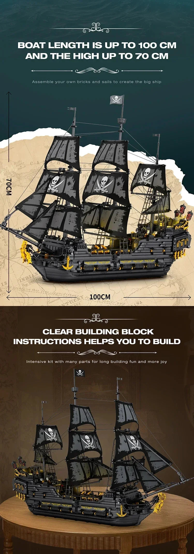 4708PCS Black Pearl Pirate Ship Model Building Blocks Set Movie Skeleton Adventure Boat Bricks Diy Toys For Kids Holiday Gifts