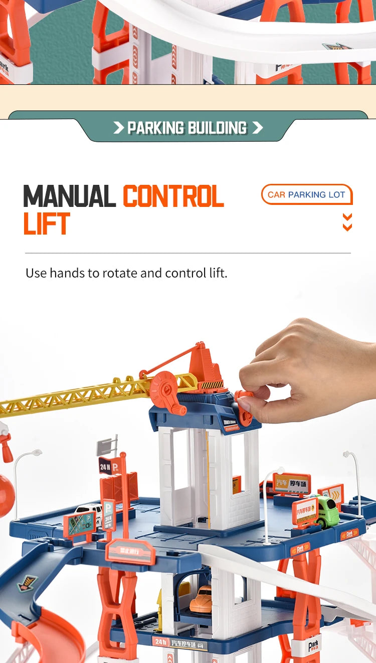 Diy Track Parking Lot Toys Children's Parking Building Toy Railcar Vehicle Models Toy with Double Slide Boys Girls Birthday Gift