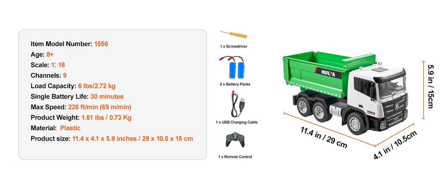 SucceBuy RC Dump Truck 9-Channel Remote Model Car Toys Bulldozer Engineering Vehicle for Toddlers Kids Christmas Birthday Gifts