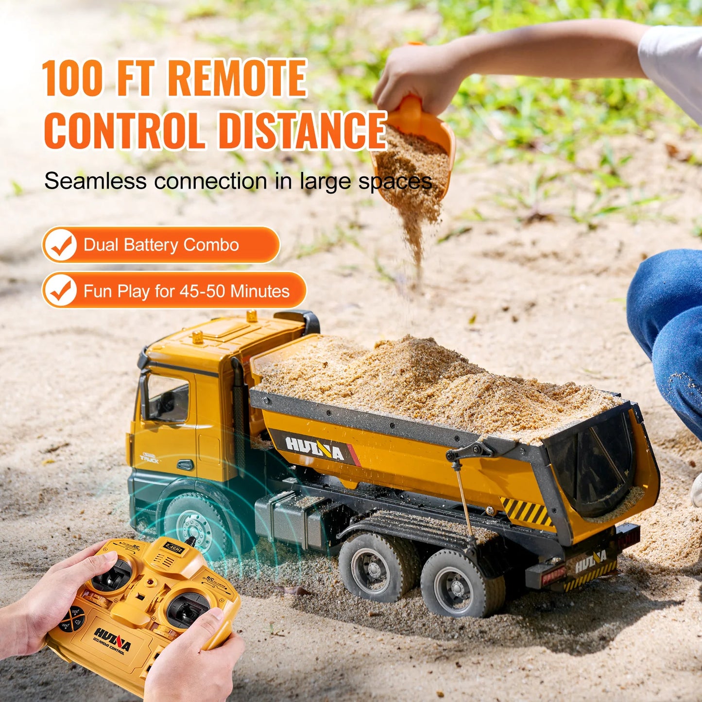 SucceBuy RC Excavator Dumper Car Remote Control Engineering Vehicle Crawler Truck Bulldozer Toys for Boys Kids Christmas Gifts
