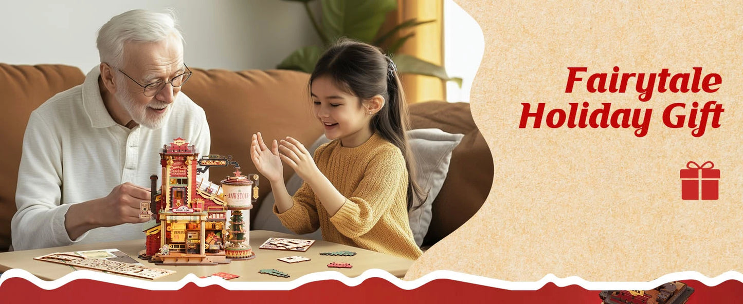 Robotime Rokr Wooden Music Box Christmas Dream Gift Factory 3D Wooden Puzzles Wooden Model Kits Build Best Gifts for Kids Adults