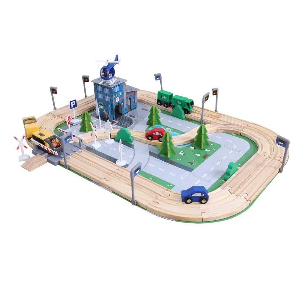 108 Pcs Kids Road Train Track Toy Set, Easily Connected Different Tracks Railway Toys, Polished Wooden Children Train Toy for En