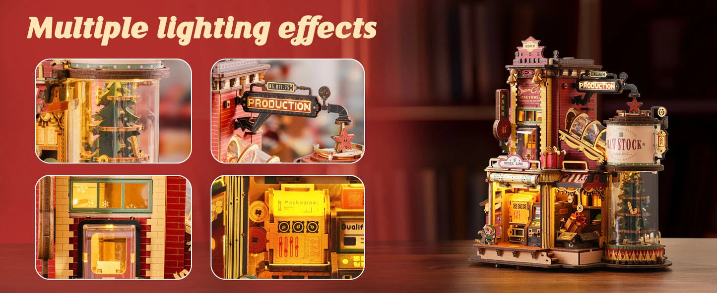 Robotime Rokr Wooden Music Box Christmas Dream Gift Factory 3D Wooden Puzzles Wooden Model Kits Build Best Gifts for Kids Adults